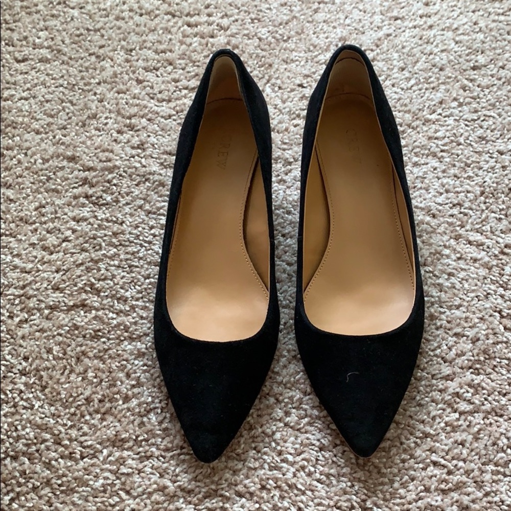 J Crew Suede Pointed Toe Black Kitten Heel 10